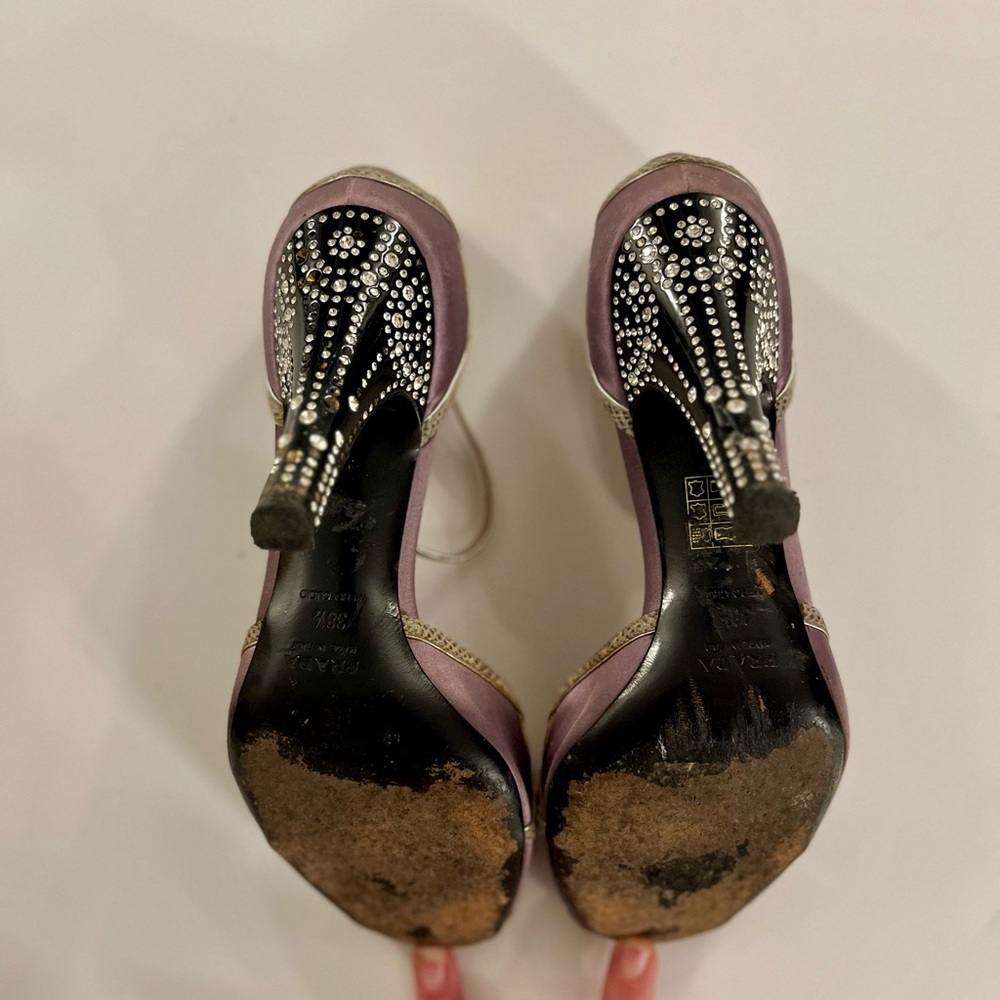 Vintage Prada Satin Peep-toe Dorsey Pumps with Rhinestone Heel - Picture 4 of 10
